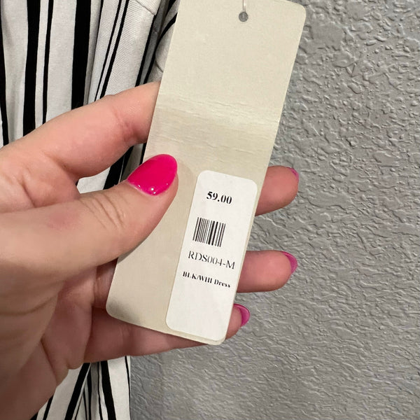 NWT RDStyle Striped Black + White Button Front Spaghetti Strap Mini Dress Medium