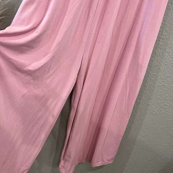 Women's Light Pink Solid V-Neck Jumpsuit Large