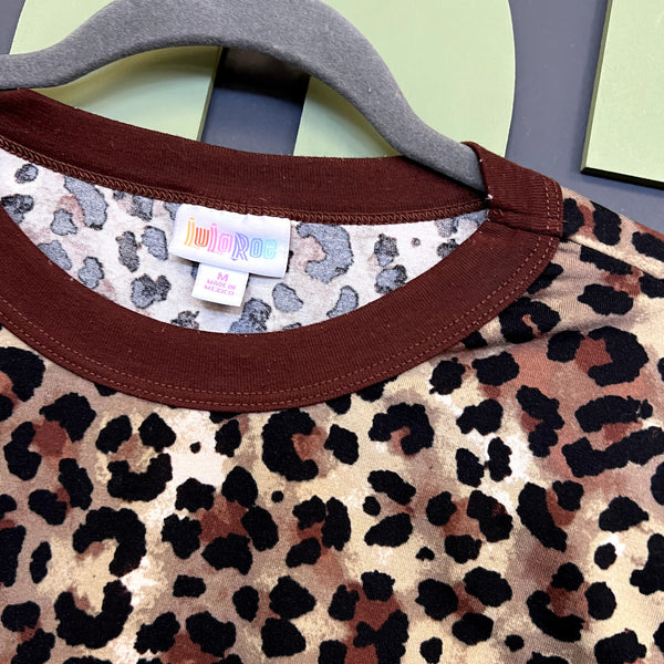 Lularoe Brown Leopard Print Ringer Tee Size Medium