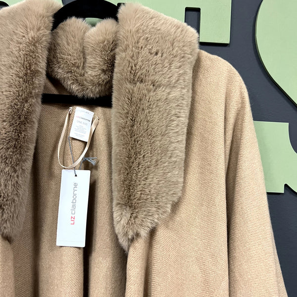 NWT Liz Claiborne Tan Faux Fur Shaw OS