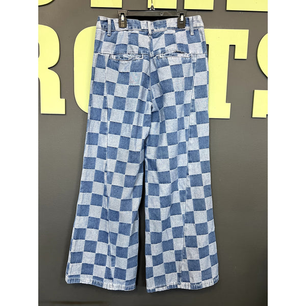 Women's Checkered Print Wide Leg Jeans Size 10