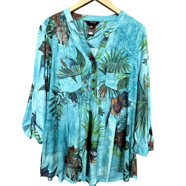 Ali Miles Turquoise Tropical Blouse Large