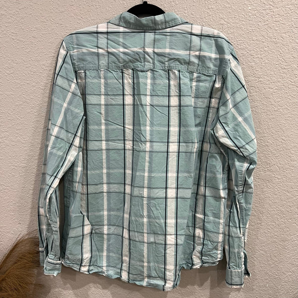 Bench Men's Light Teal Long Sleeve Button Down Plaid Top XL