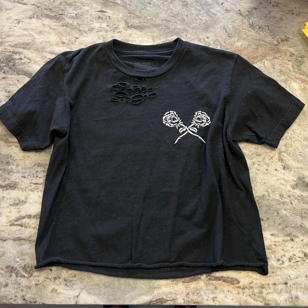 The Drive Clothing Skeleton Black Distressed Crop Top Small