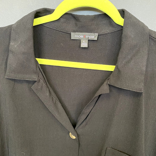 Moa Moa Black Button Front Cropped Blouse Size XL