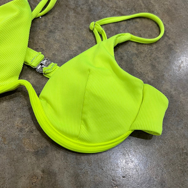 Neon Yellow Ribbed Bikini Top Small