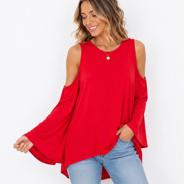 Vince Camuto Red Cold Shoulder Flare Sleeve Blouse Large