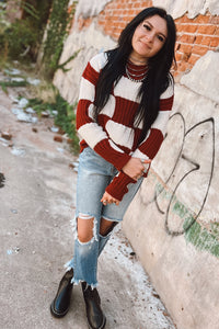 Cream + Burgundy Chunky Checkered Sweater