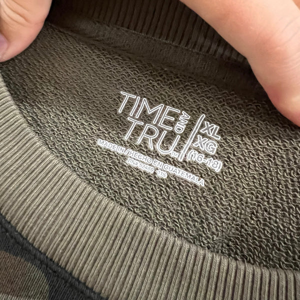 Time and Tru Camo Side Slit Pullover Crew Neck Sweatshirt XL