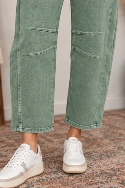 Olive Washed Barrel Jeans