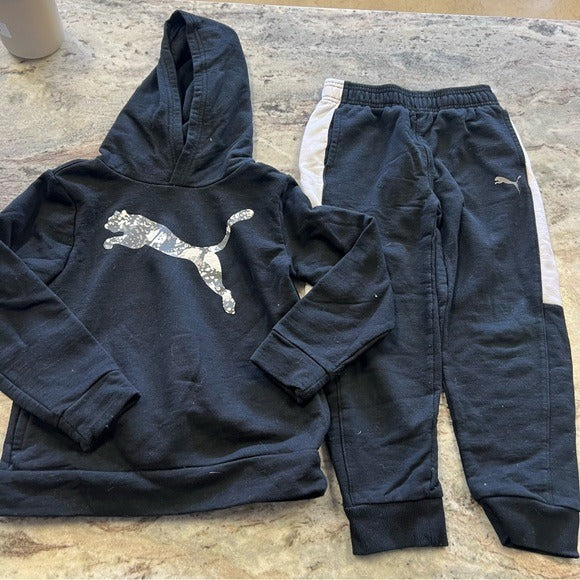 Puma Black + White Two Piece Hoodie + Jogger Matching Set Boys Size 6