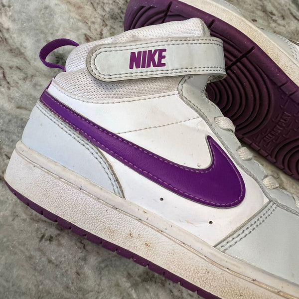 Nike Girls Court Borough Mid 2 Purple + White Velcro Sneakers Size Youth 2
