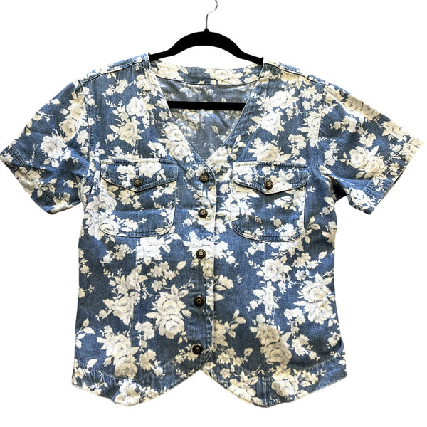 Vintage Denim V-Neck Button Down Top Medium