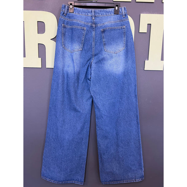 Women's Baggy Distressed Wide Leg Jeans Size Large