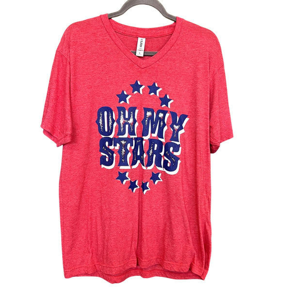 Tultex "Oh My Stars" Red V-Neck Graphic Tee Size Large