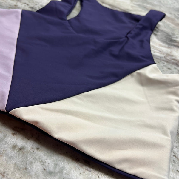 Purple Color Block Racerback Sports Bra Large