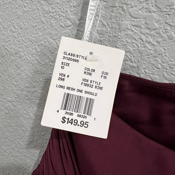 NWT David's Bridal Long Mesh One Shoulder Maroon Bridesmaid Dress Size 10
