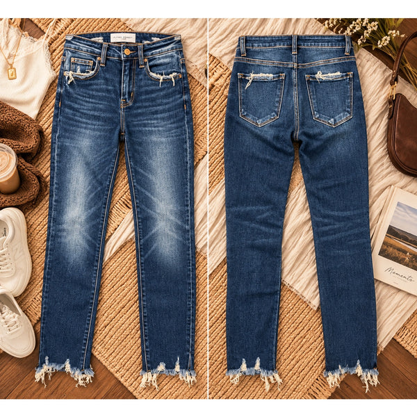 Flying Monkey Dark Wash Raw Hem Skinny Jeans Size 24