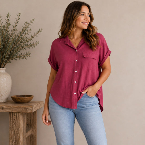 Women's Maroon Button Down Blouse Size Medium