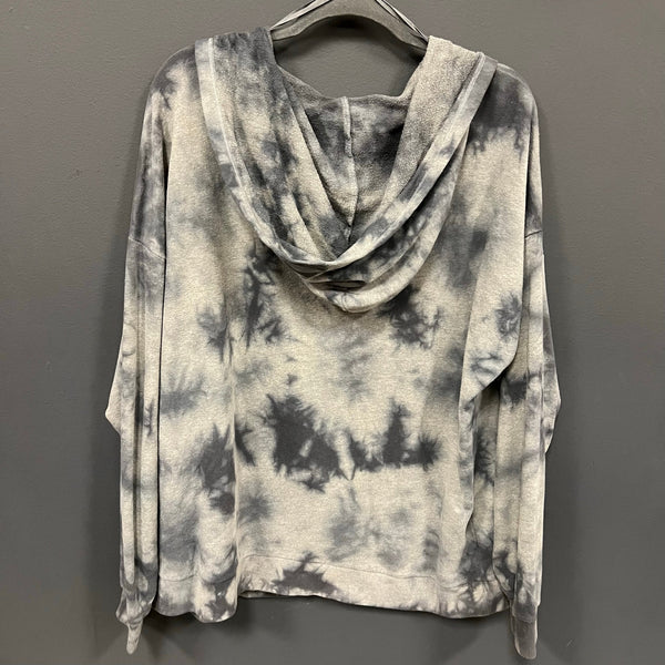 Victoria's Secret PINK Black + Gray Tie Dye V-Neck Hooded Pullover Large