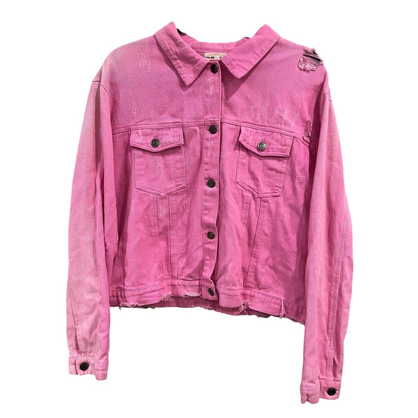 ee:some Boutique Pink Denim Distressed Jacket Large