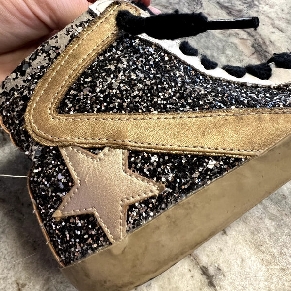 Shu Shop Black Glitter Star High Top Sneakers Youth Size 12