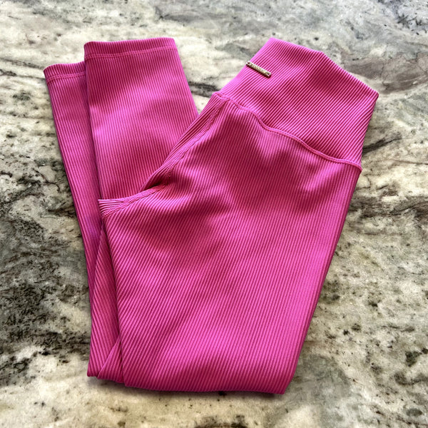 Zyia Active Pink Ribbed Workout Leggings Size 4