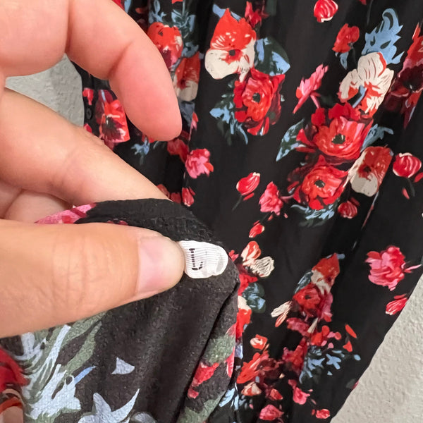 NWOT Black Floral Side Slit Long Sleeve V-Neck Maxi Dress Large