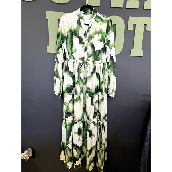 Women's Green + White Abstract Maxi Dress Size Large