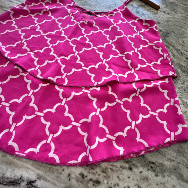 Women's Pink + White Lattice Pattern Tiered Tank Top Size Small