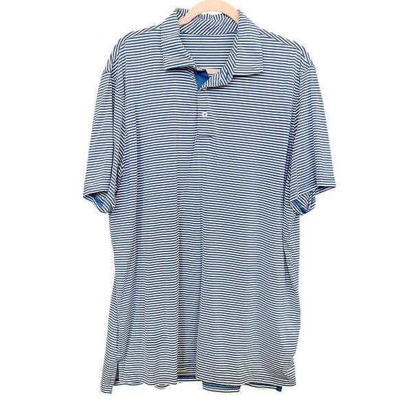 Southern Tide Performance Stretch Blue + White Stripe Short Sleeve Polo Shirt XL