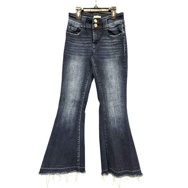 BKE Youth Dark Wash Raw Hem Flare Jeans Size 10