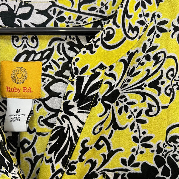 Ruby Rd. Yellow + Black Sheer Button Down Blouse Medium