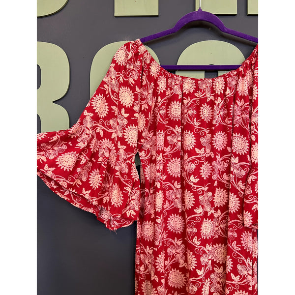 Umgee Bohemian Off Shoulder Ruffle Sleeve Mini Dress Medium