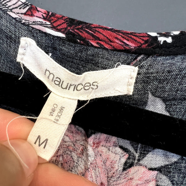 Maurice's Black Floral V-Neck Mini Dress Size Medium