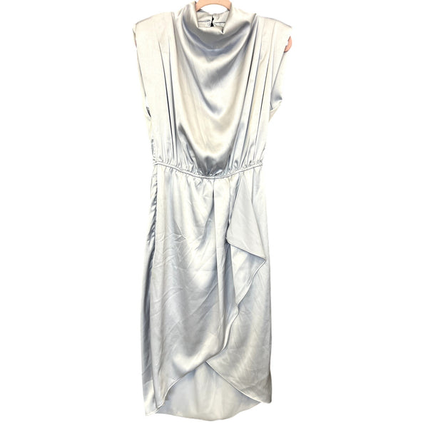 Entro Baby Blue Satin Mock Neck Midi Dress Size Large