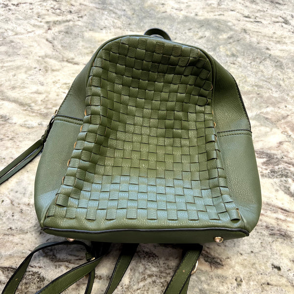 Woven Green Faux Leather Backpack