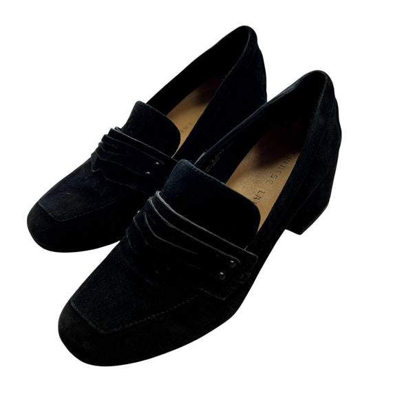 Chinese Laundry Marilyn Black Suede Loafers Block Heel Size 6.5