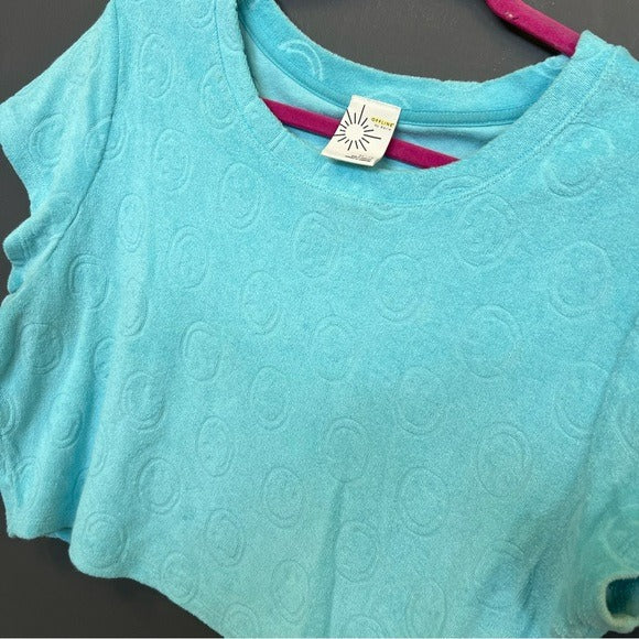 Offline by Aerie Neon Blue Smiley French Terry Cloth Crop Top XL