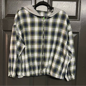 Charlotte Russe Fall Plaid Full Zip Hooded Jacket Size M