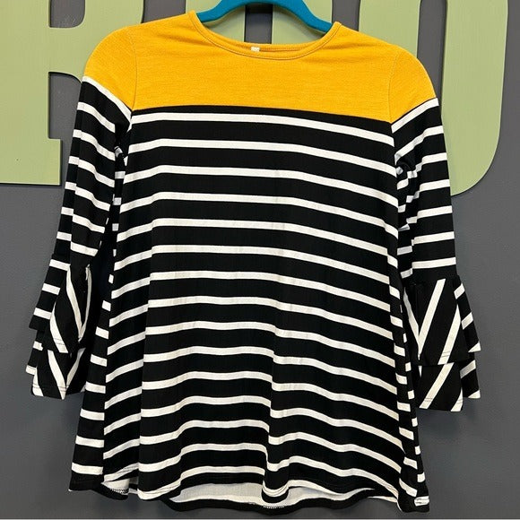 Girls Striped Blouse Black + Yellow Size Medium