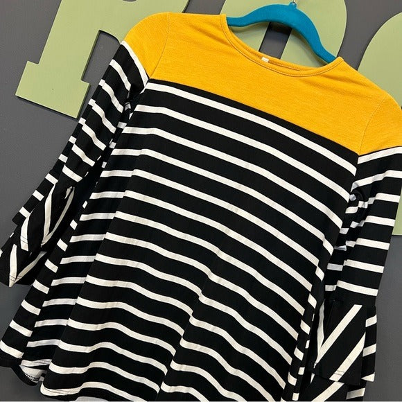 Girls Striped Blouse Black + Yellow Size Medium