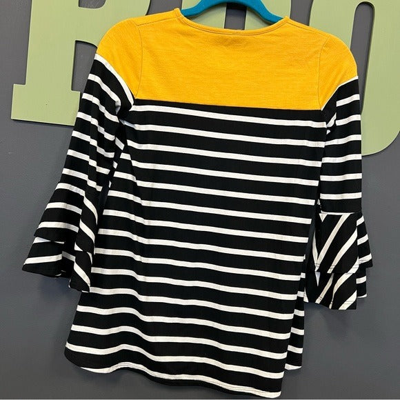 Girls Striped Blouse Black + Yellow Size Medium