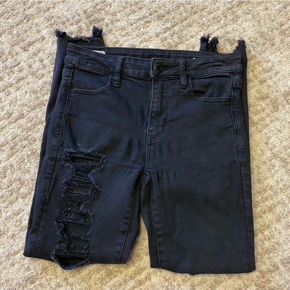 AEO American Eagle Outfitters Black Distressed Stretch Skinny Jeans Size 4