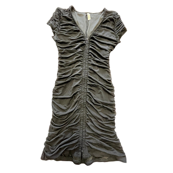 Women's Black Ruched Hook Front V-Neck Cocktail Mini Dress Size Medium