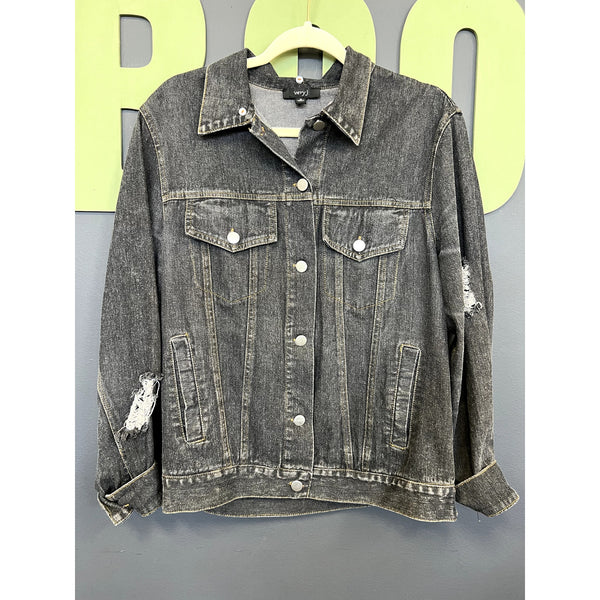 Very J Black Denim Button Down Jacket Size Medium