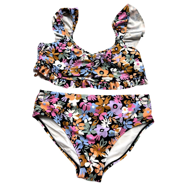 Girls Black Floral Bikini Size Youth Large