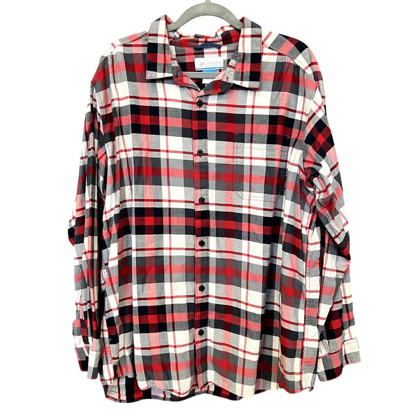 Columbia Red Plaid Button Down Top Men's 2XL