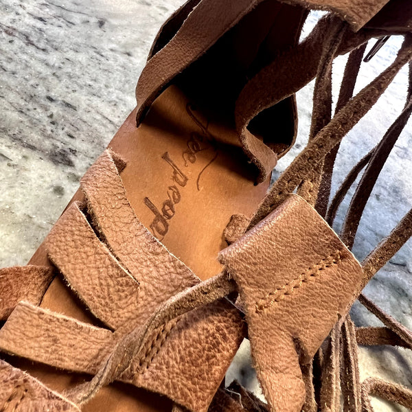 Free People Lace Up Brown Leather Gladiator Sandals Size 39