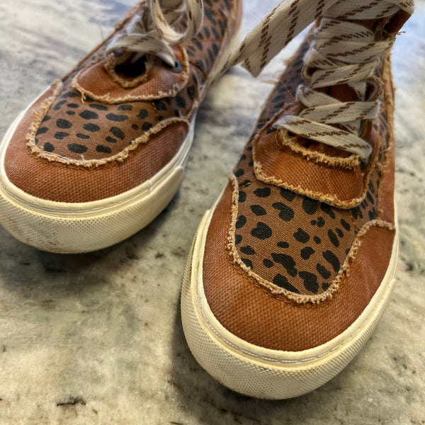 Blowfish Malibu Upland Women's High Top Canvas Leopard Print Sneakers Size 8